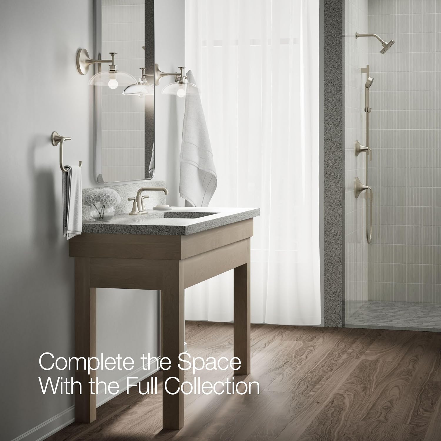 KOHLER K-27414-4-BN Tone™ Centerset Bathroom Sink Faucet, Clicker Drain, Bathroom Faucets, 1.2 GPM, Vibrant Brushed Nickel