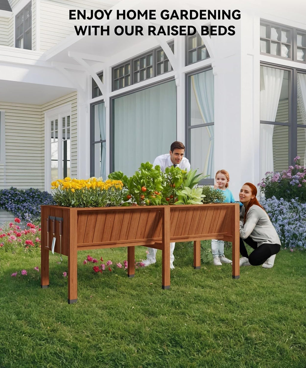 Garvee 6x2x2.5 ft Large Raised Garden Bed (72x26x30 in) - Elevated Wood Planter Box with Storage Hooks & Locking Wheels - 13.7 in Deep Outdoor Grow Box for Vegetables/Herbs w/Non-Woven Liner