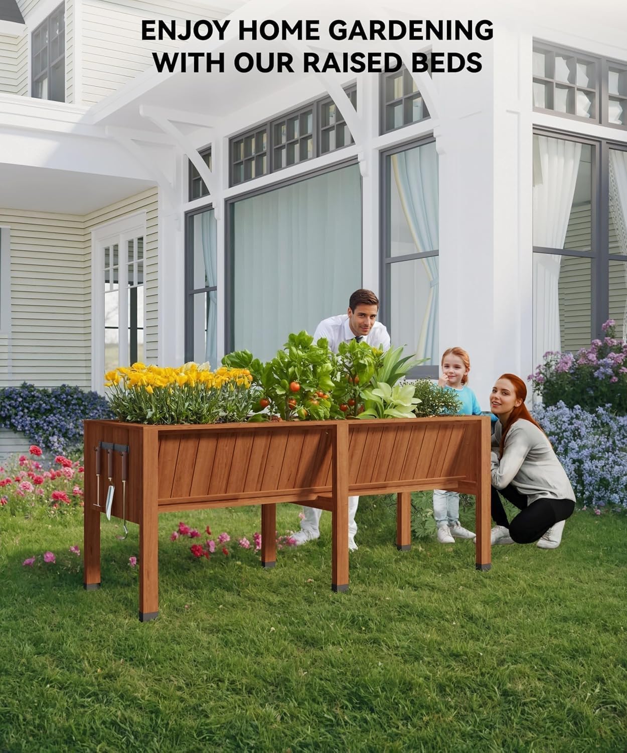 Garvee 6x2x2.5 ft Large Raised Garden Bed (72x26x30 in) - Elevated Wood Planter Box with Storage Hooks & Locking Wheels - 13.7 in Deep Outdoor Grow Box for Vegetables/Herbs w/Non-Woven Liner
