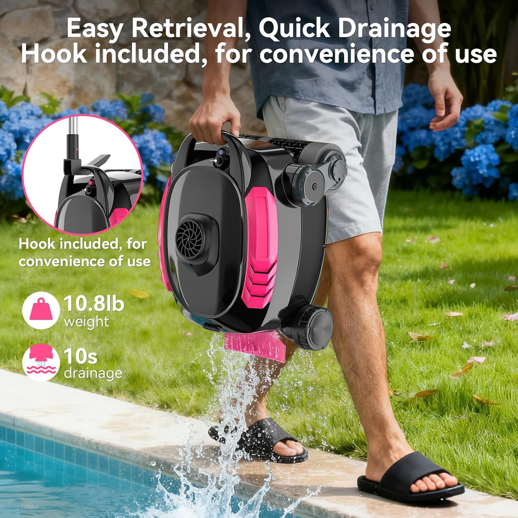 Cordless Robotic Pool Cleaner, Wall Climbing, Extended Battery Life, 0.28 Cu Ft Large Capacity, Advanced Dual-Motor, X3 Auto Pool Vacuum for Inground & Above Ground Pools Up to 1615 Sq.Ft, Pink