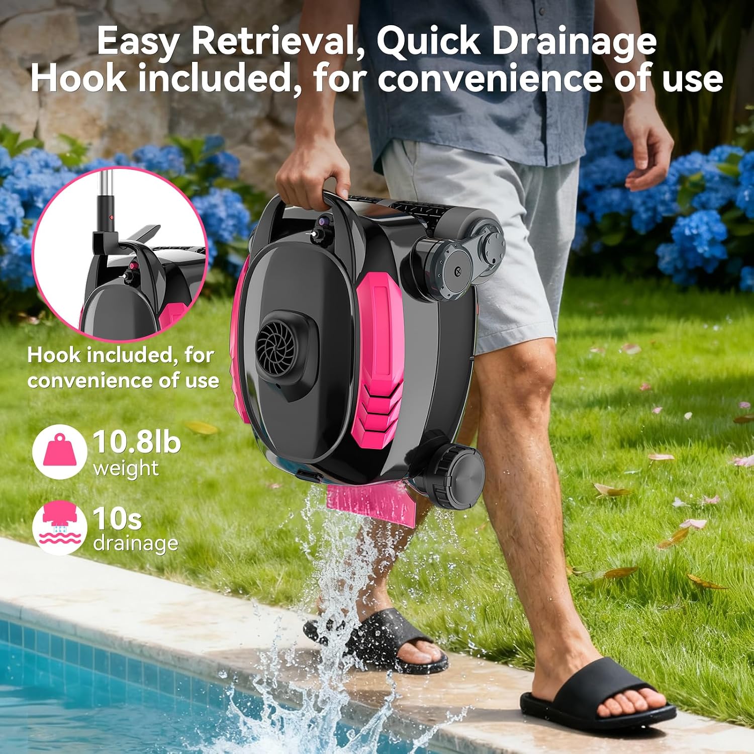 Cordless Robotic Pool Cleaner, Wall Climbing, Extended Battery Life, 0.28 Cu Ft Large Capacity, Advanced Dual-Motor, X3 Auto Pool Vacuum for Inground & Above Ground Pools Up to 1615 Sq.Ft, Pink