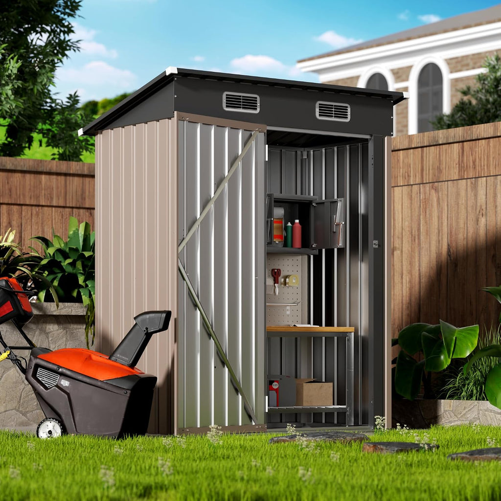 Lockable Metal Garden Shed, 5x2.5 FT Outdoor Metal Storage Sheds Multi-Used, Vertical Outdoor Steel Storage Sheds, Compact Metal Tool