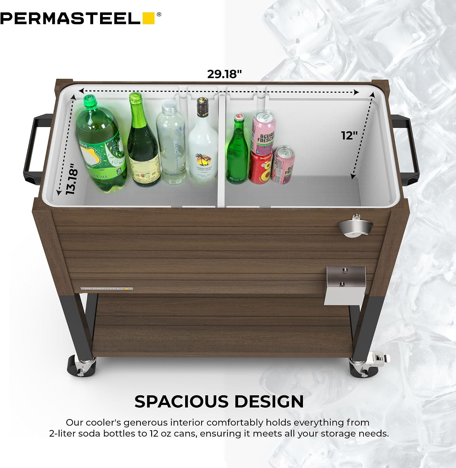 Permasteel 80 Quart Party Cooler, Rolling Ice Chest with Wheels and Handles for Indoor Outdoor Patio