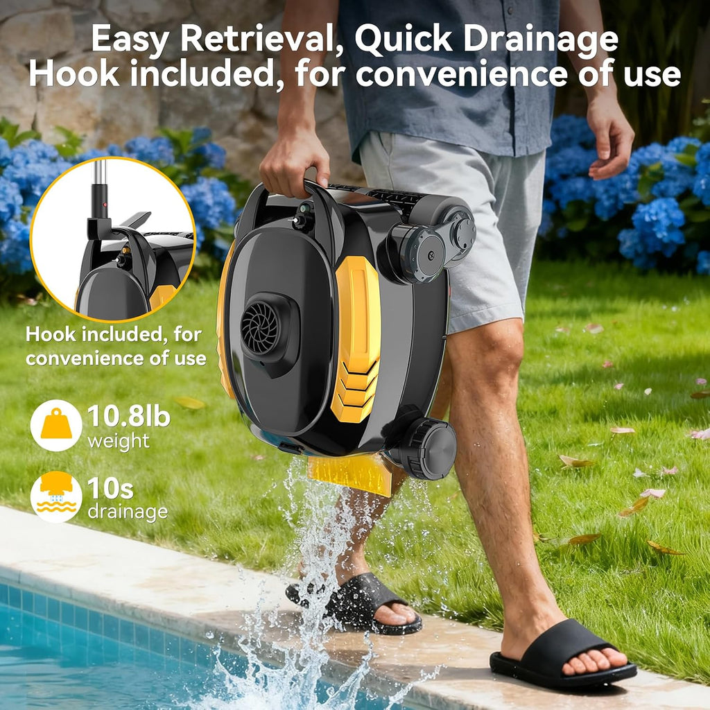 Cordless Robotic Pool Cleaner, Wall Climbing, Extended Battery Life, 0.28 Cu Ft Large Capacity, Advanced Dual-Motor, X3 Auto Pool Vacuum for Inground & Above Ground Pools Up to 1615 Sq.Ft, Orange