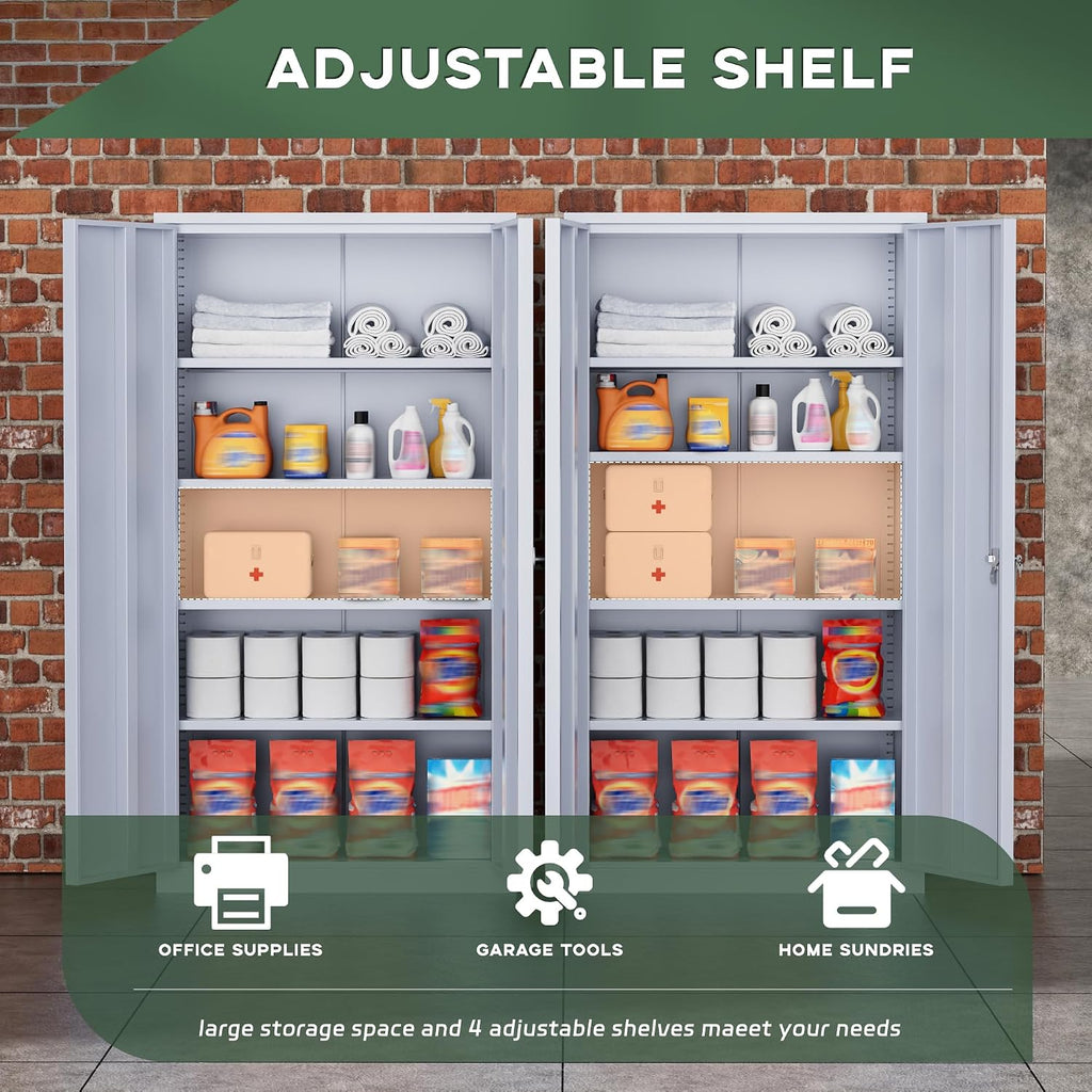 Greenvelly Metal Storage Cabinet with Locking Doors, 72' Dark Grey Lockable Storage with Adjustable Shelves, Steel Tool Cabinet for Home Office, Garage (36' x 18')