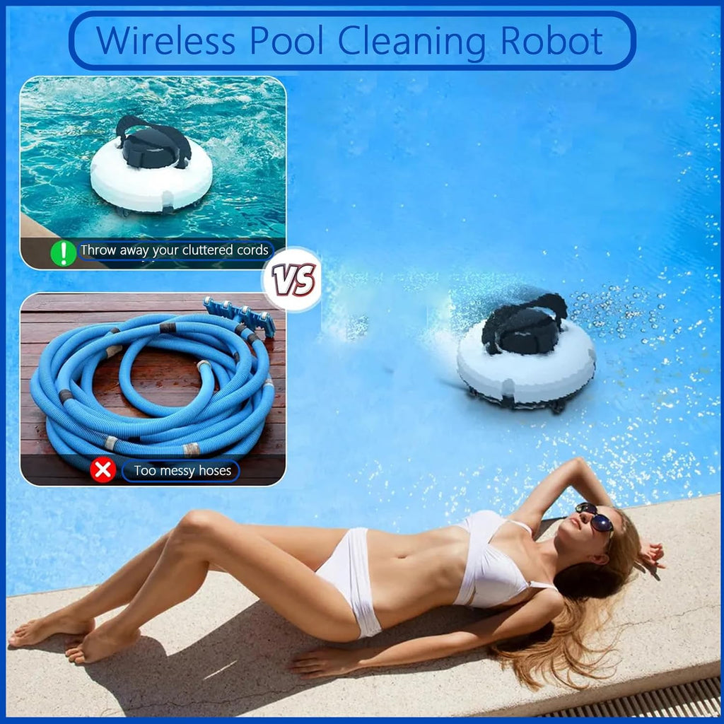 Automatic Pool Cleaners, Cordless Pool Cleaning Robot with Battery, Pool Vacuum, Fully Pool Vacuum Cleaner, Pool Vacuum Robot,180μm Fine Filter, Self-Parking