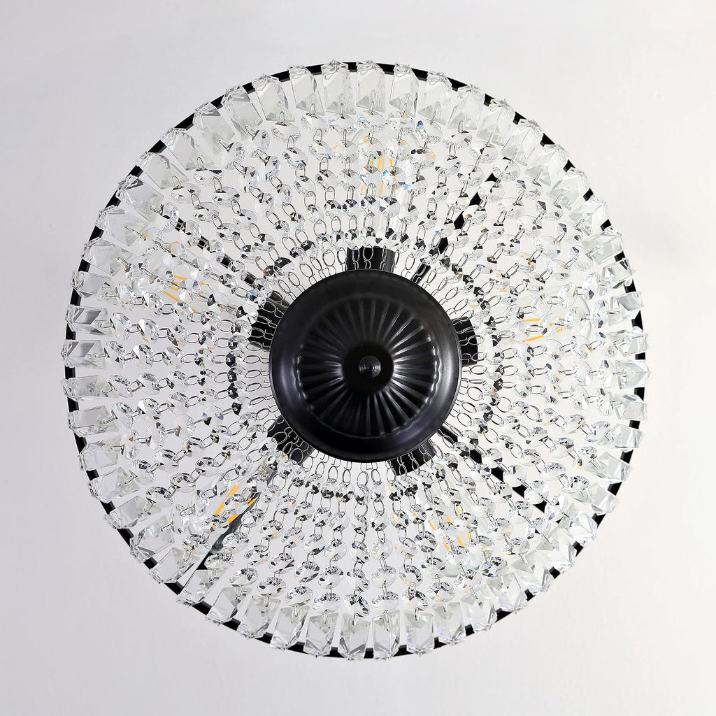 WINGBO 19.5 Inch Crystal Ceiling Light Fixture, 5-Light Raindrop Semi Flush Mount Chandelier, Modern Round Close to Ceiling Hanging Light for Living Room Dining Room Bedroom Hallway, Black