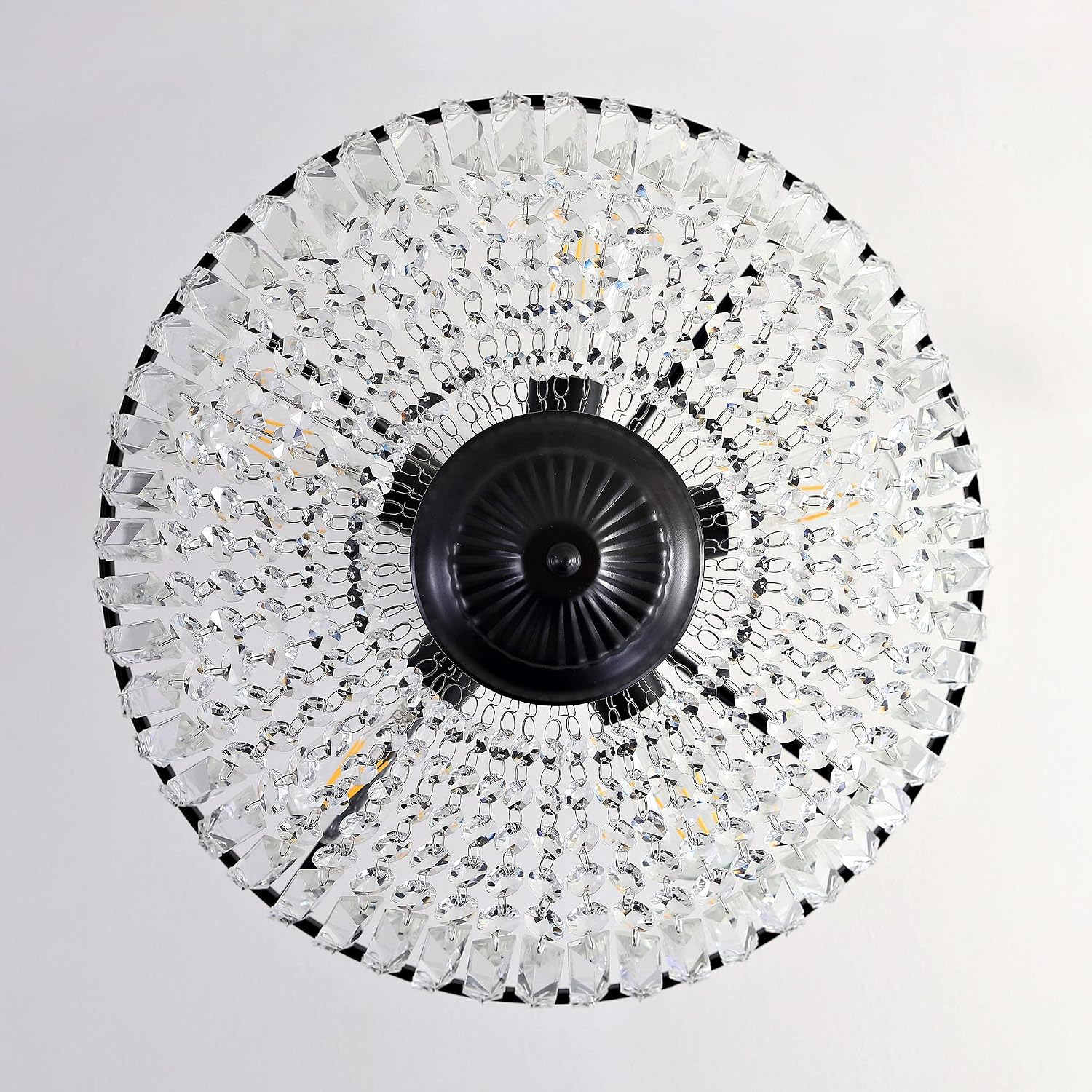 WINGBO 19.5 Inch Crystal Ceiling Light Fixture, 5-Light Raindrop Semi Flush Mount Chandelier, Modern Round Close to Ceiling Hanging Light for Living Room Dining Room Bedroom Hallway, Black