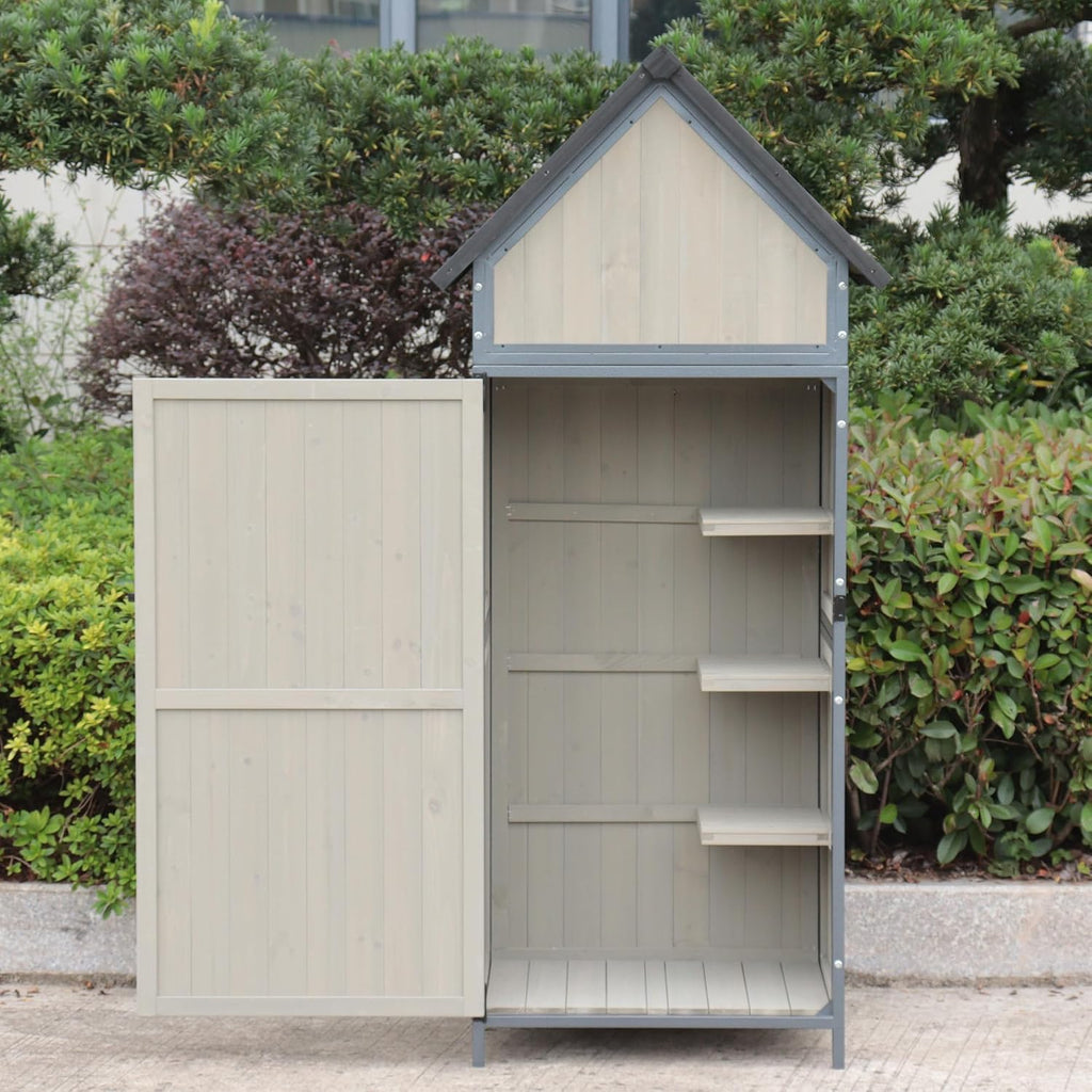 Outdoor Storage Sheds,Wooden Garden Shed with Metal Frame Structure and Adjustable Shelves,Large Capacity Storage Tool Cabinet Box for Backyard Garden Patio Lawn