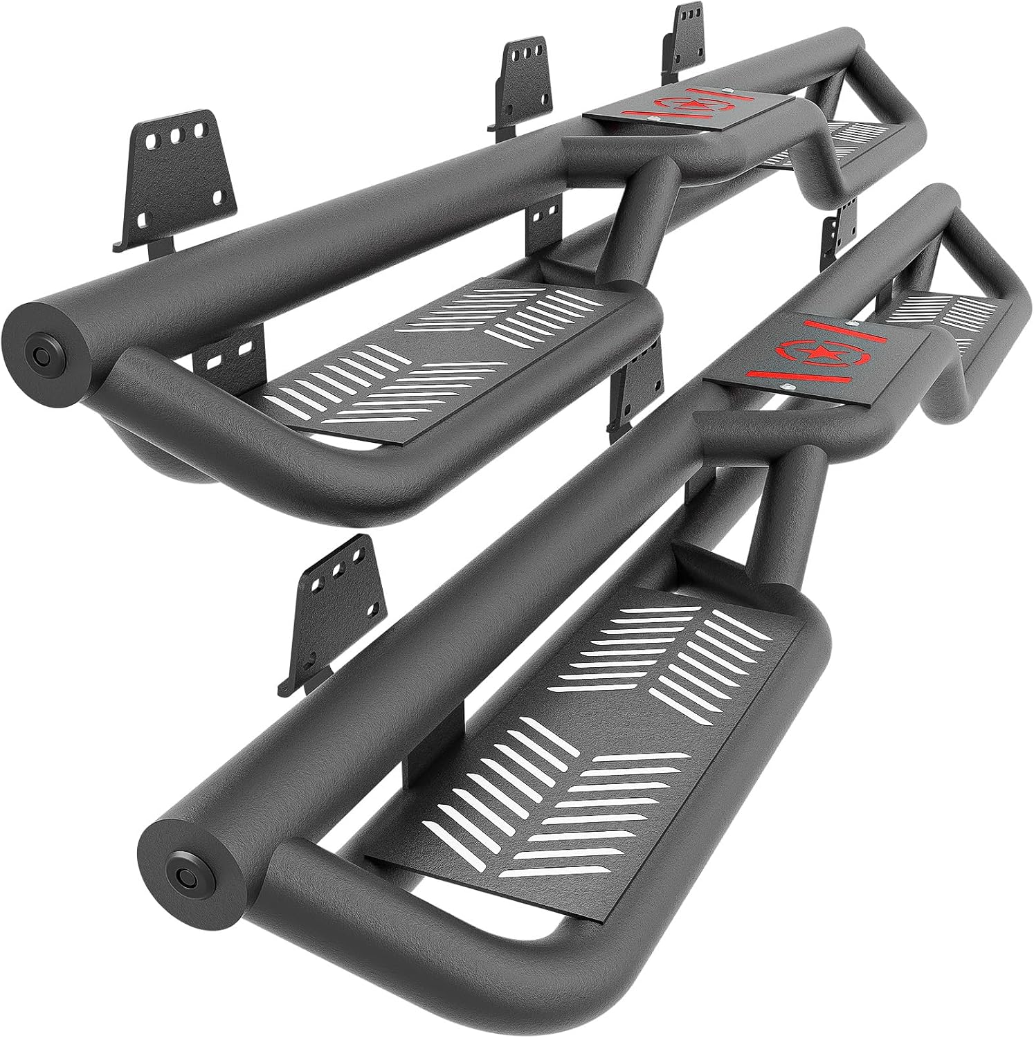 YZONA Running Boards Crew Cab Compatible with 2019-2026 Dodge Ram 1500 New Body Design, Bolt-on Nerf Bar Step Bars, Heavy-Duty Steel Two Stairs Side Steps(Black)