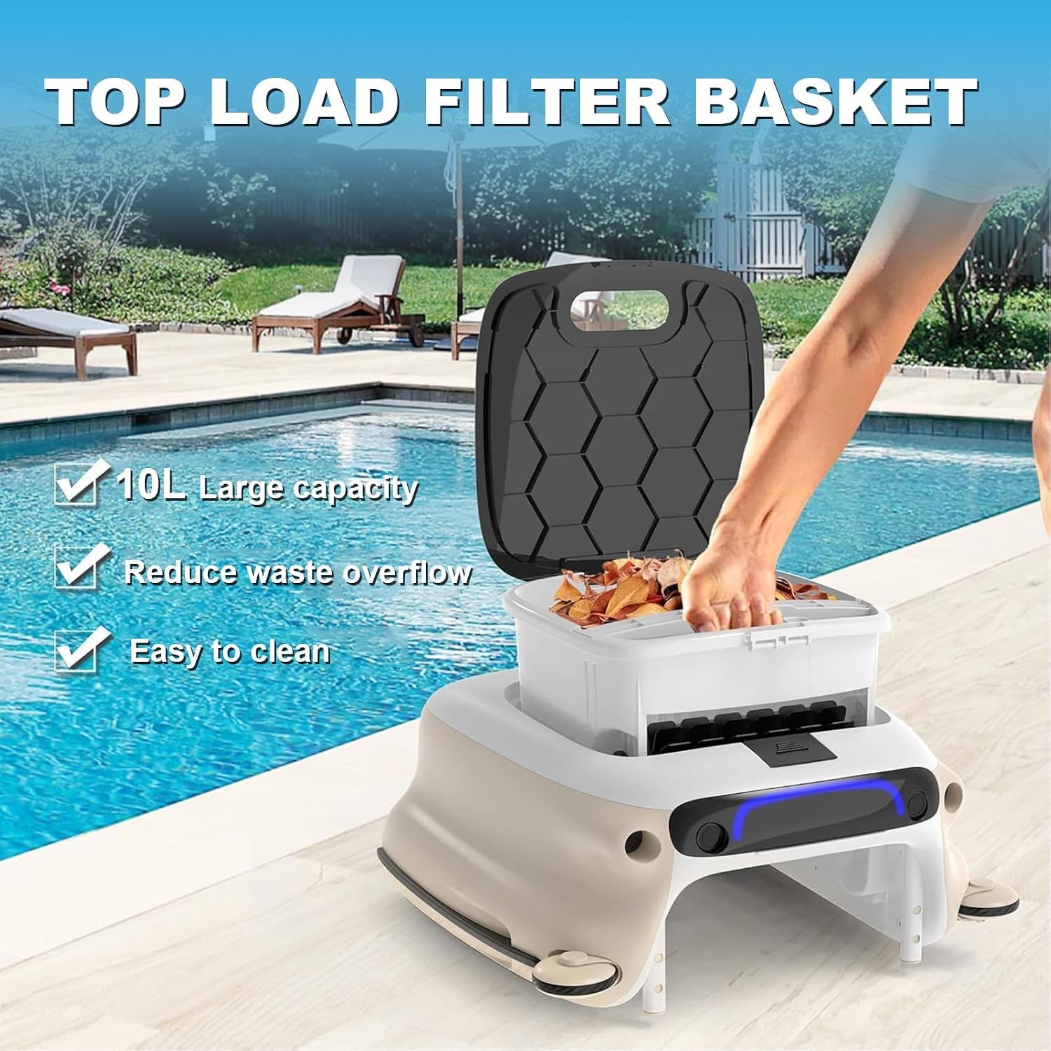 Automatic Pool Skimmer Cleaner Robot | Pool Cleaning Robot, 7800mah Battery, Manual/Automatic Dual Mode, 10l Leak-Proof Filter Basket, Suitable for Outdoor Pools, Spa Pools, Hot Spring Baths