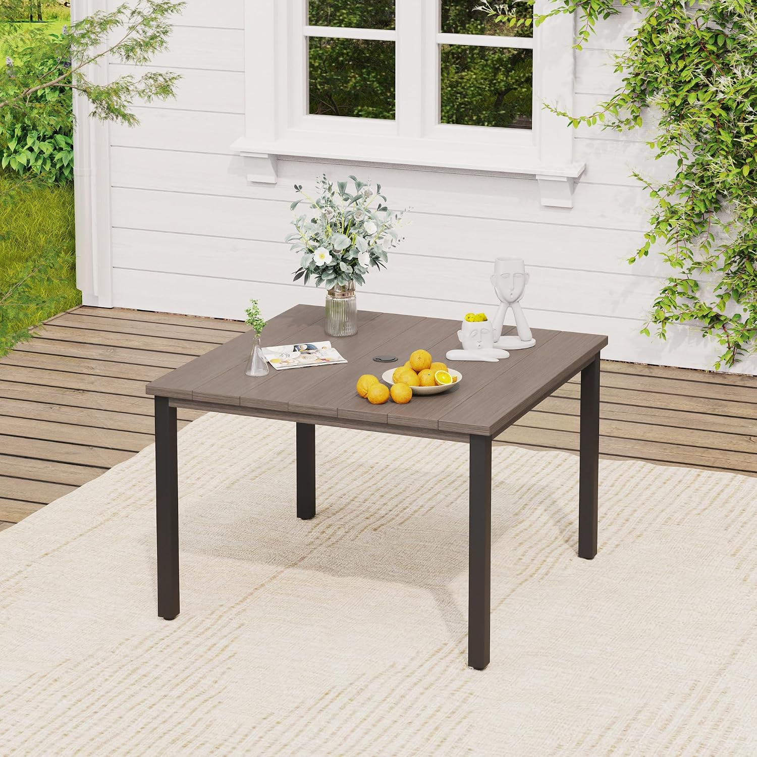 VICLLAX 5 Pieces Patio Dining Set, Patio Furniture Set of 4 Patio Swivel Dining Chairs and Square Patio Table, Grey Chairs & Antique Grey Tabletop