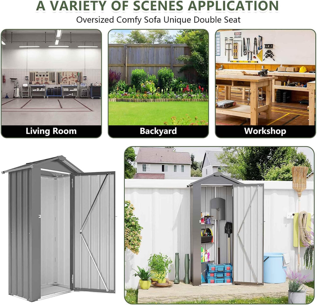 Small 2.5 × 1.4 FT Sheds & Outdoor Storage with Windows, Waterproof Metal Outside Storage Shed with Sturdy Frame, Utility Tool Shed for Backyard Garden — Dark Gray