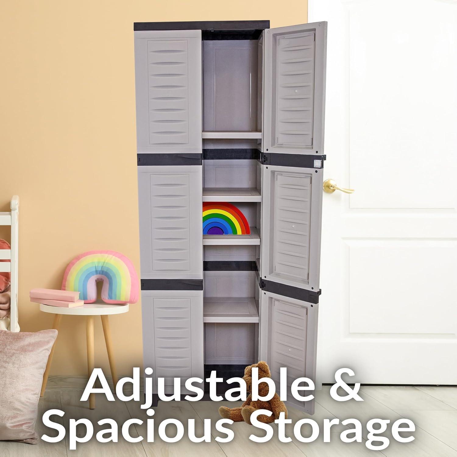 Sunnydaze 72' H Resin Garage Storage Cabinet - Garage Cabinet with Lockable Doors and Adjustable Shelves - Freestanding Utility Storage for Laundry Room, Office, Basement - Gray