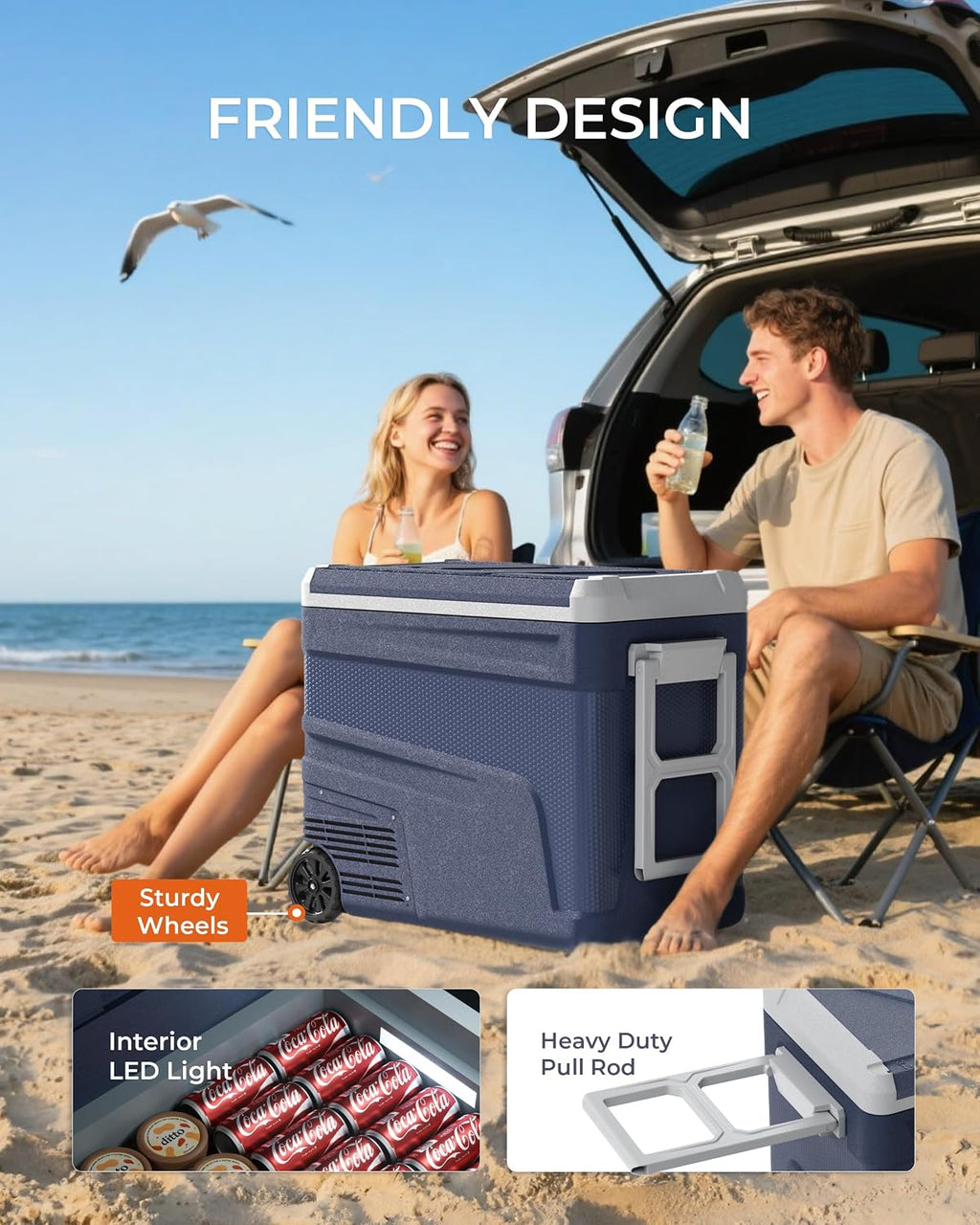 EKOJUCE 12 Volt Refrigerator Portable Fridge Freezer - 68 Quart(65L) Electric Cooler with Wheels, 12/24V DC & 100-240V AC, -4℉-68℉, APP Control, 12V Car Fridge for Camping, Boating, RV, Outdoor, Home