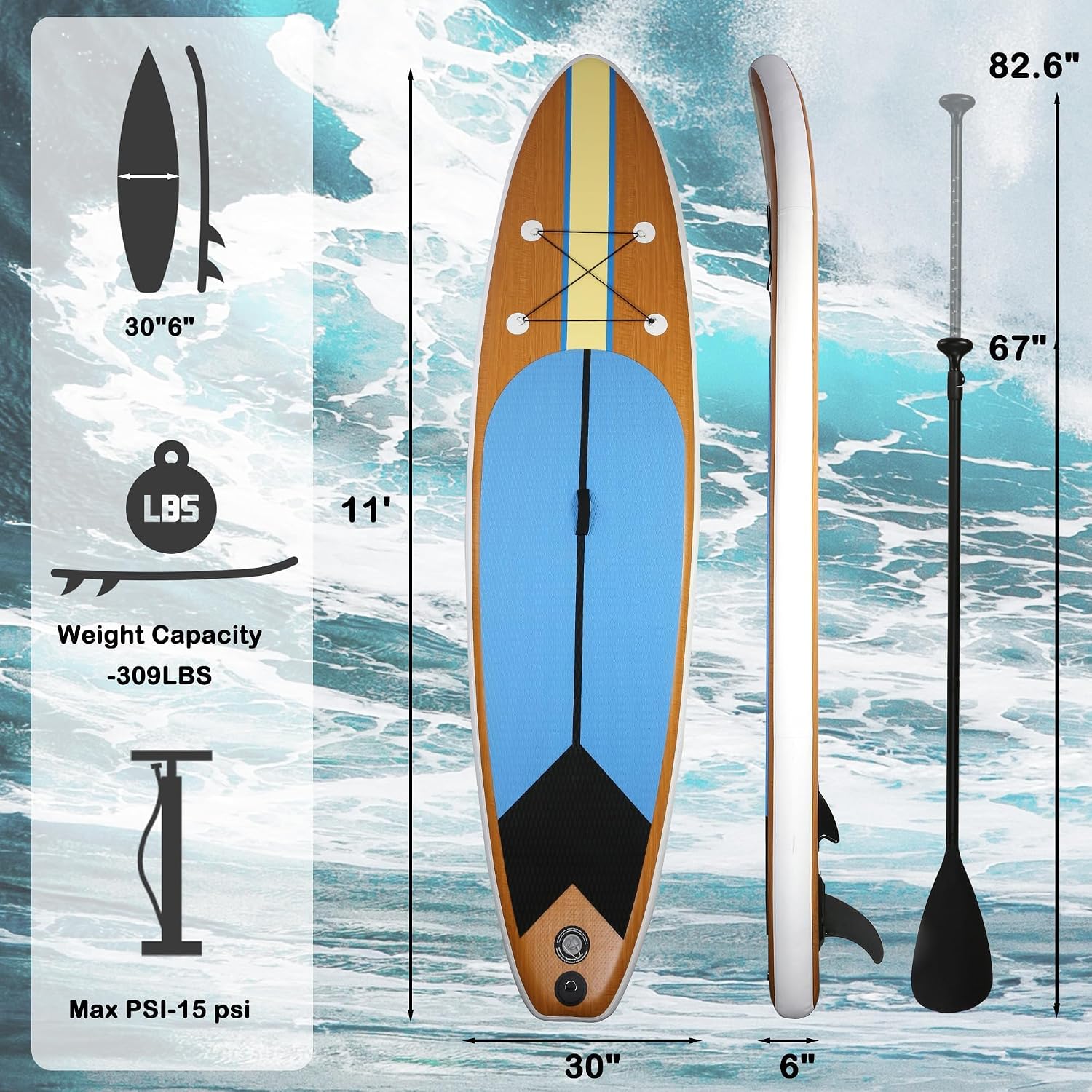 Inflatable Paddle Boards with Non-Slip Deck, Ultra-Light Stand Up Paddle Board Surf Board with Accessories & Carry Bag, Wide Stable Design for Adults and Youth
