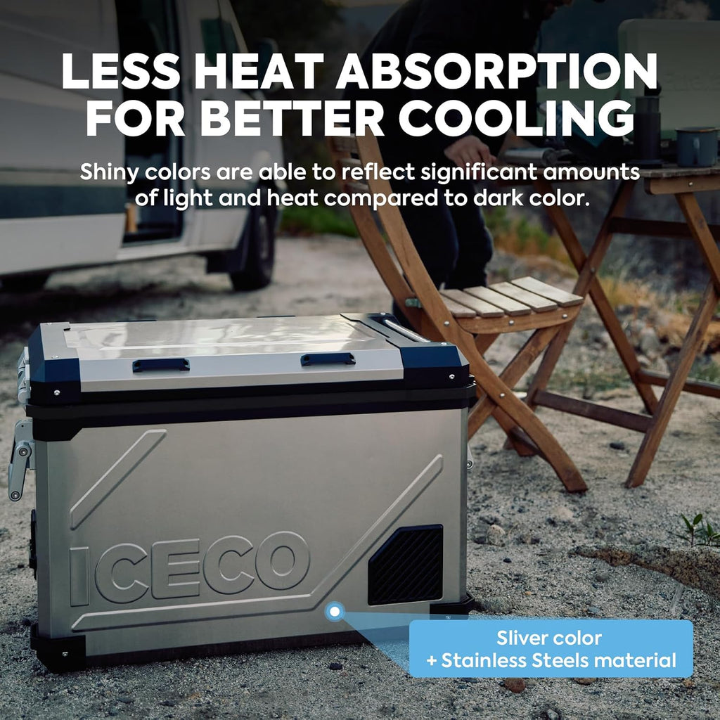 ICECO APL55 58Qt 12V Refrigerator, Dual Zone Fridge Freezer with SECOP Compressor, -4℉~68℉, APP Control Portable Freezer with AC/DC, 12v Fridge, Car Refrigerator For Outdoor |Silver+DC Cord