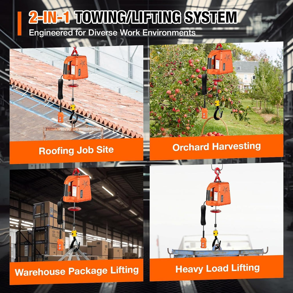 3 in 1 Electric Hoist Winch,2200 lbs Manual/Wired/Wireless Remote Control,110/120V Portable Pure Copp Electric Winch Crane, 25ft Lifting Garage Lifter for Garage, Factory, Warehouse, Balcony