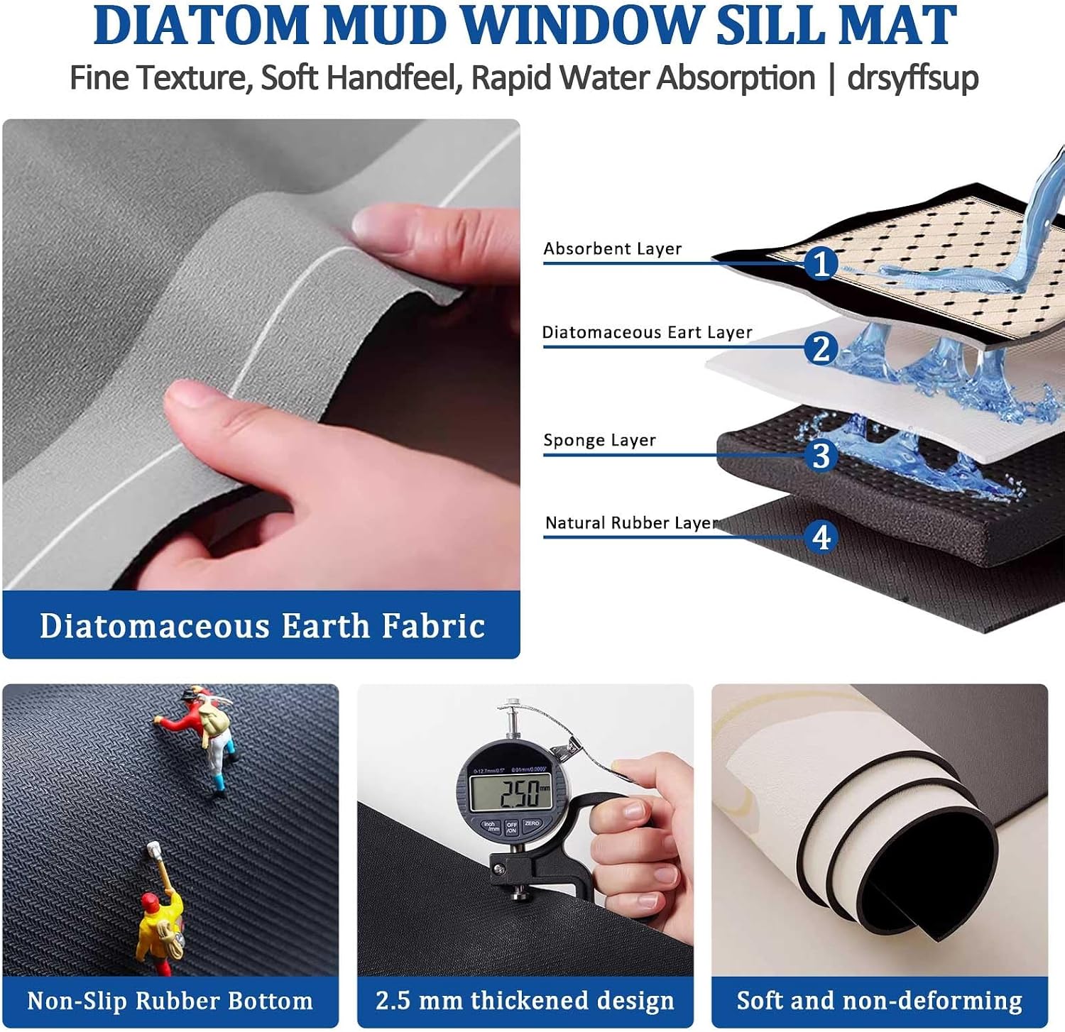 Drsyffsup Diatomaceous Earth Absorbent Mat for Windowsill, Narrow Window Sill Protector with Non Slip Rubber Backed, Long Decorative Pads 80cm 1m 150cm 1.8m 200cm(27x59in/70x150cm)