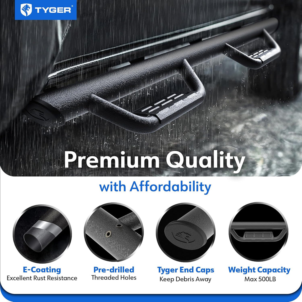 Tyger Auto Tyger Access Running Boards Compatible with 2010-2024 Toyota 4Runner (Exclude Limited; Nightshade; TRD Sport; 10-13 SR5) | TG-AS2T24034 | Textured Black Drop Step Rail