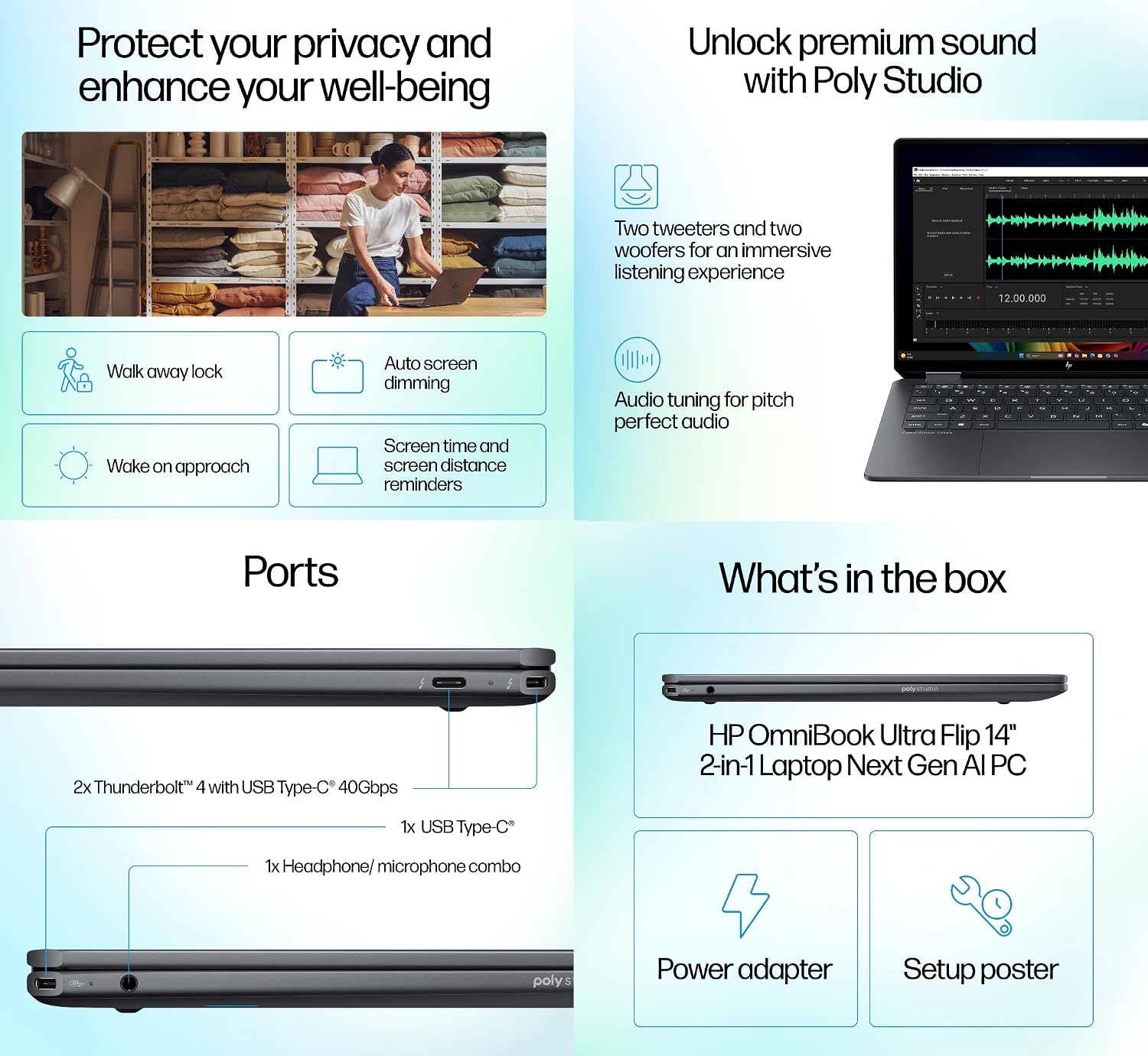 HP Omnibook Ultra Flip Creator 2-in-1 Laptop 14.0' Touchscreen OLED 2.8K Display (Intel Ultra 7-258V, 32GB LPDDR5X, 1TB PCIe SSD, Backlit KB, Active Pen, Fingerprint, Win 11 Pro) w/Dockztorm Hub