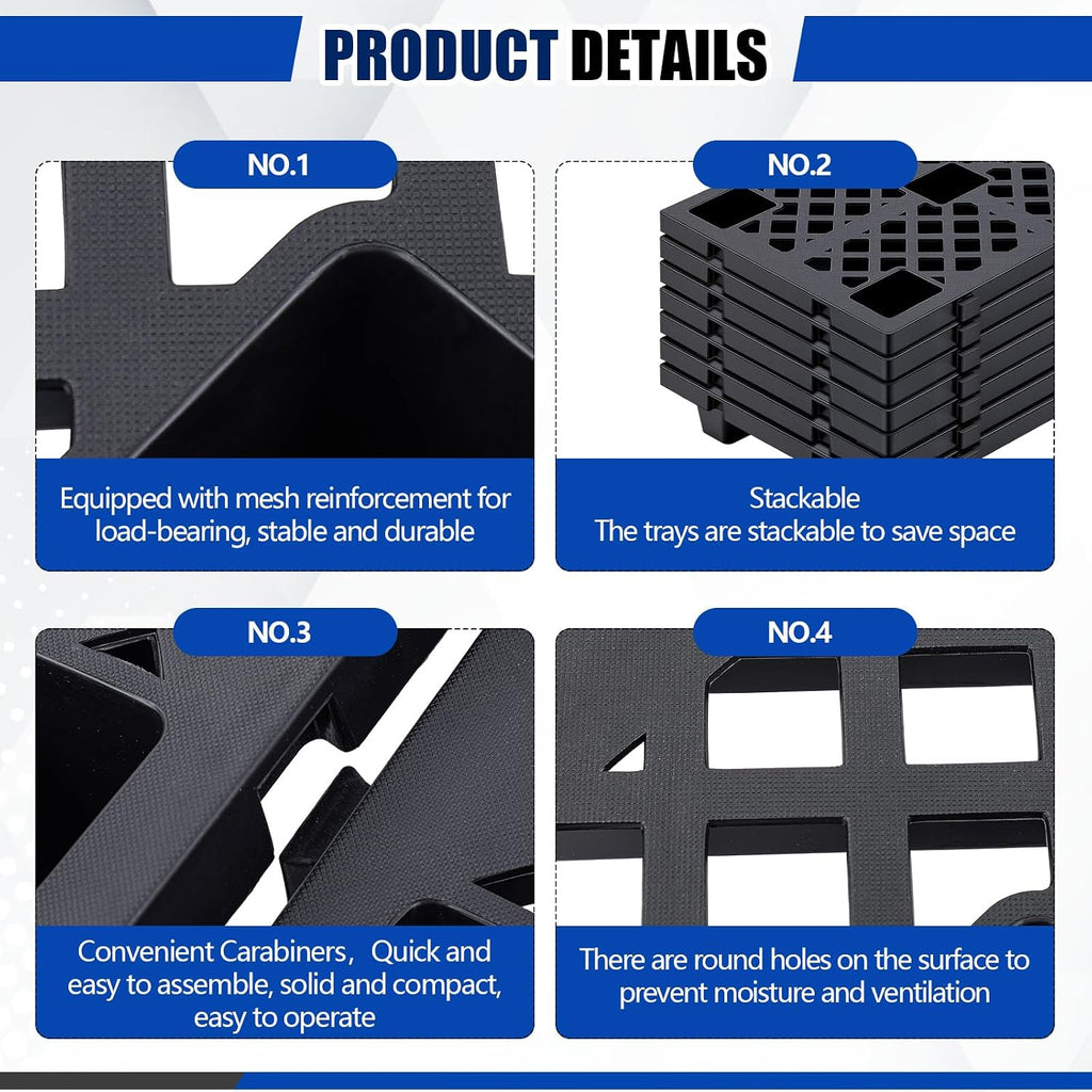 8 Pcs Plastic Pallets for Basement Storage Nestable Moisture Waterproof Lightweight Floor Pallets with Breathable Grid for Indoor Outdoor Supermarket Warehouse (23.6 x 15.8 x 3.9 Inch,Black)