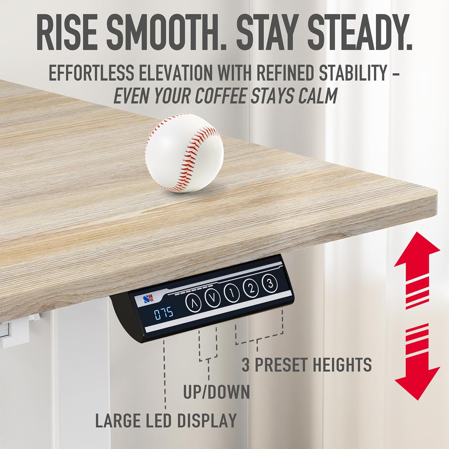 SHW 48-Inch Electric Height Adjustable Standing Desk with Drawer, Memory Preset and Cable Management Tray, Maple