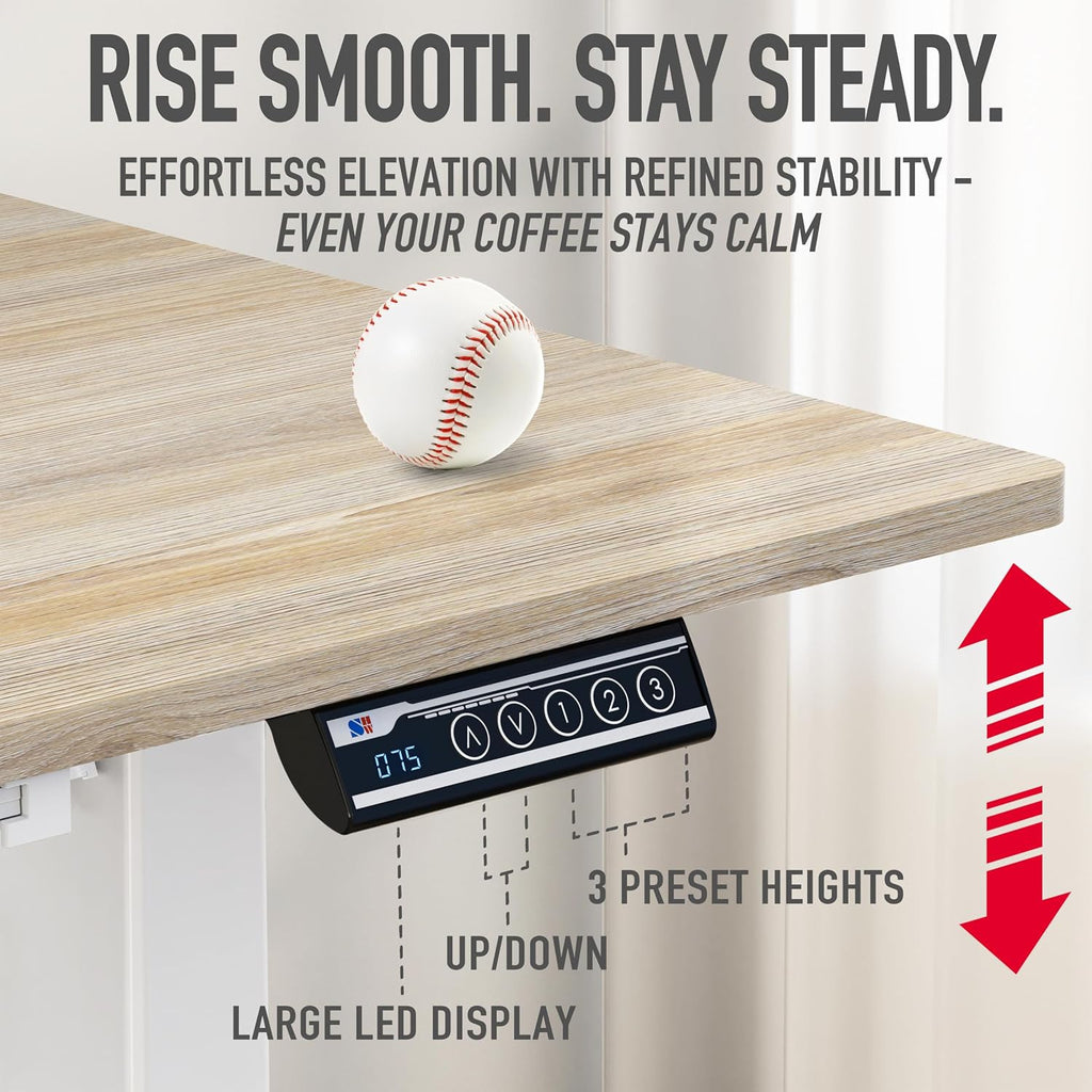 SHW 40-Inch Electric Height Adjustable Standing Desk with Drawer, Memory Preset and Cable Management Tray, Maple