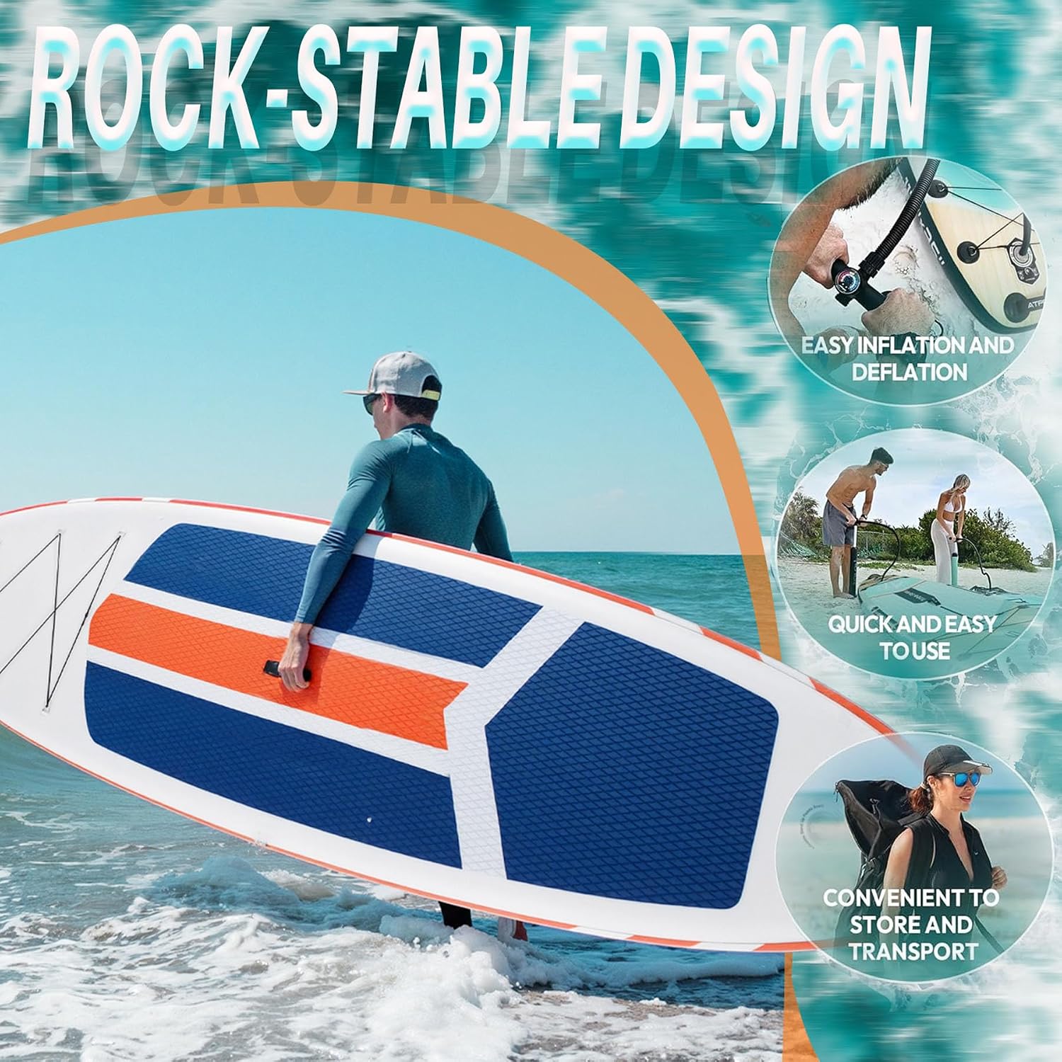 10'6x33'' Extra Wide Inflatable Paddle Board, 400lb Capacity Stand Up Paddle Board for Adults, Stable Inflatable Sup Yoga Board, All Skill Levels, 2Pcs Paddle & Carry Bag, 1 Repair Kit
