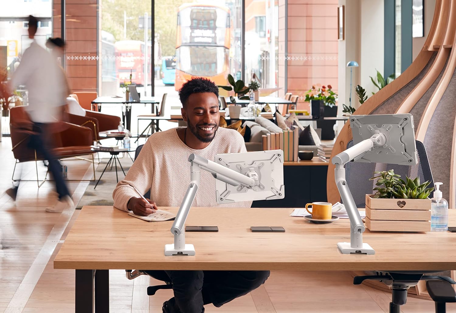CTA Digital Tablet Arm Clamp Mount for Desks with Anti-Theft Security for iPad 10.2 Series - iPad Air 3 - & iPad Pro 10.5 - White (PAD-SSMAE)