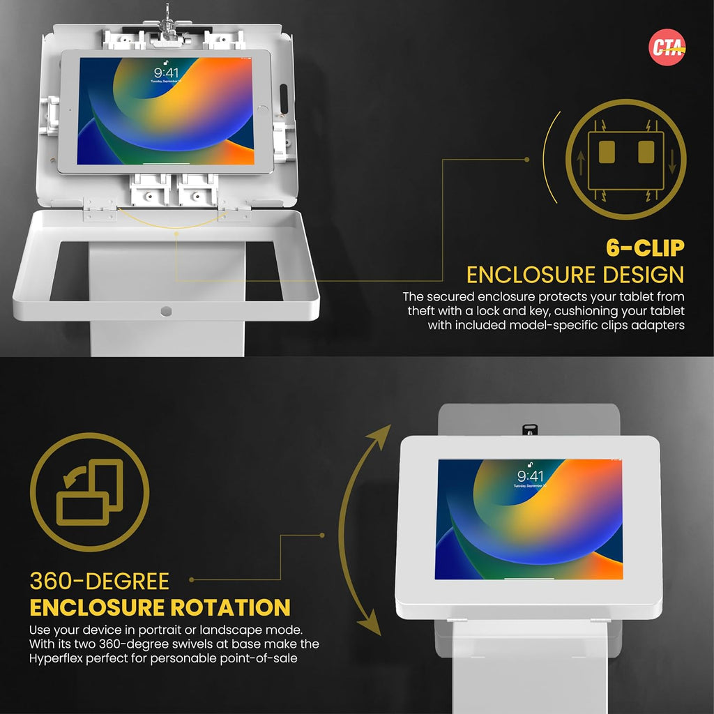 Locking Stand Kiosk – CTA Premium Small Locking Support Base Kiosk with Steel Body and Heavy-Duty Security Enclosure - iPad mini A17 Pro & 1/2/3/4/5/6 - Samsung Tab A 8″