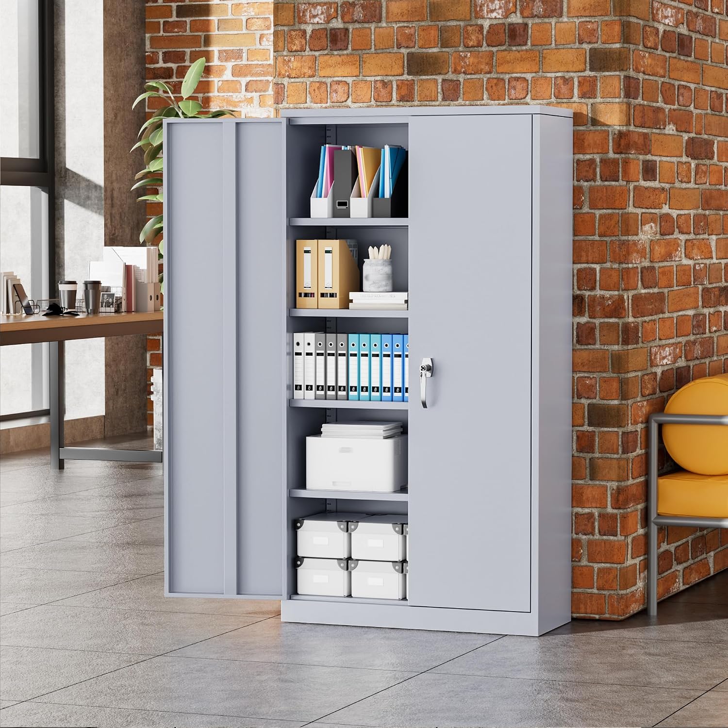 Greenvelly Metal Storage Cabinet with Locking Doors, 72' Dark Grey Lockable Storage with Adjustable Shelves, Steel Tool Cabinet for Home Office, Garage (36' x 18')