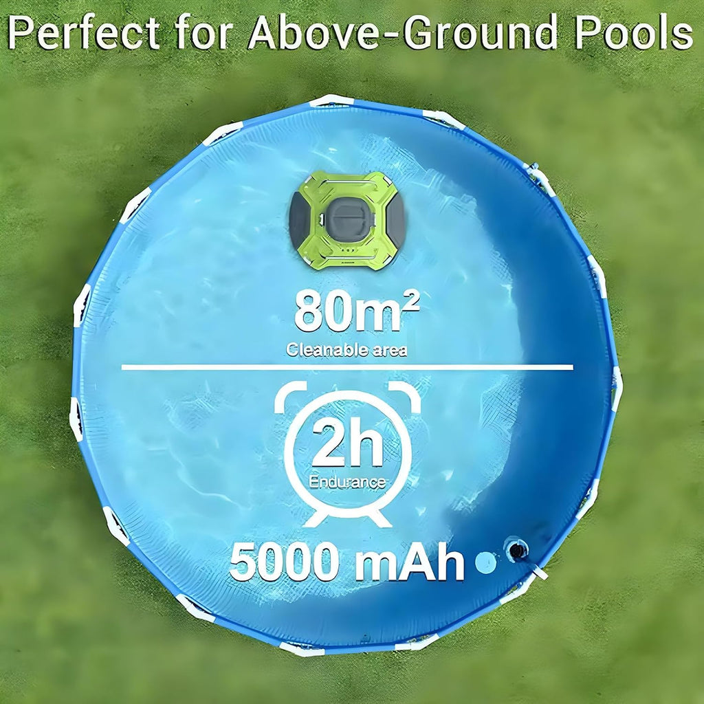 Robot Pool Vacuum Cleaner,Automatic Cordless Robotic Pool Cleaner W/Cleaner Hook Kit,Maximum Cleaning Area 1050 Sq.ft,120 Mins Runtime, 180um Fine Filter