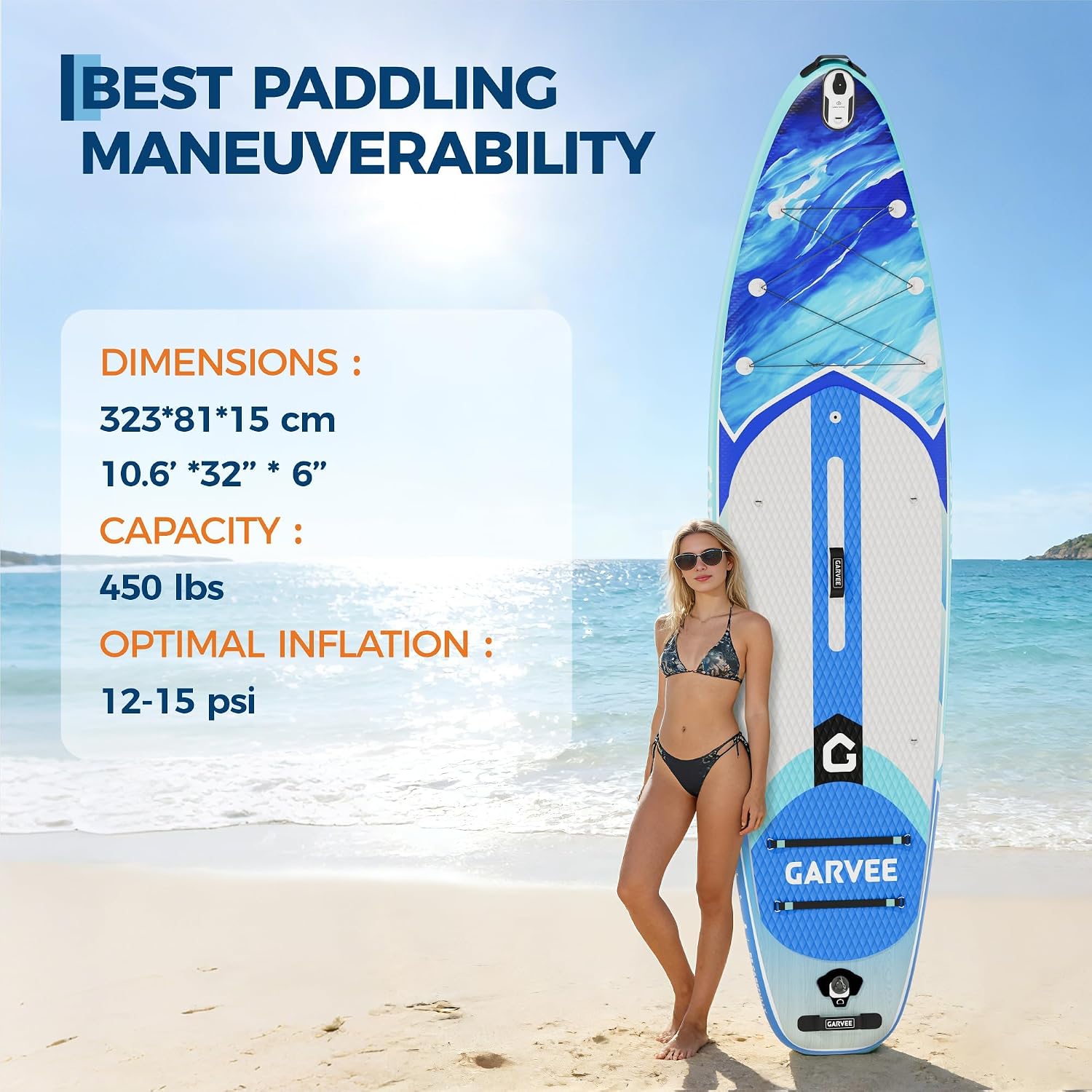 GarveeLife Inflatable Paddle Board,10.6/11FT Inflatable Stand Up Paddle Board with Premium SUP Paddleboard Accessories, Wide Stable Design, Non-Slip Comfort Deck for All Skill Level