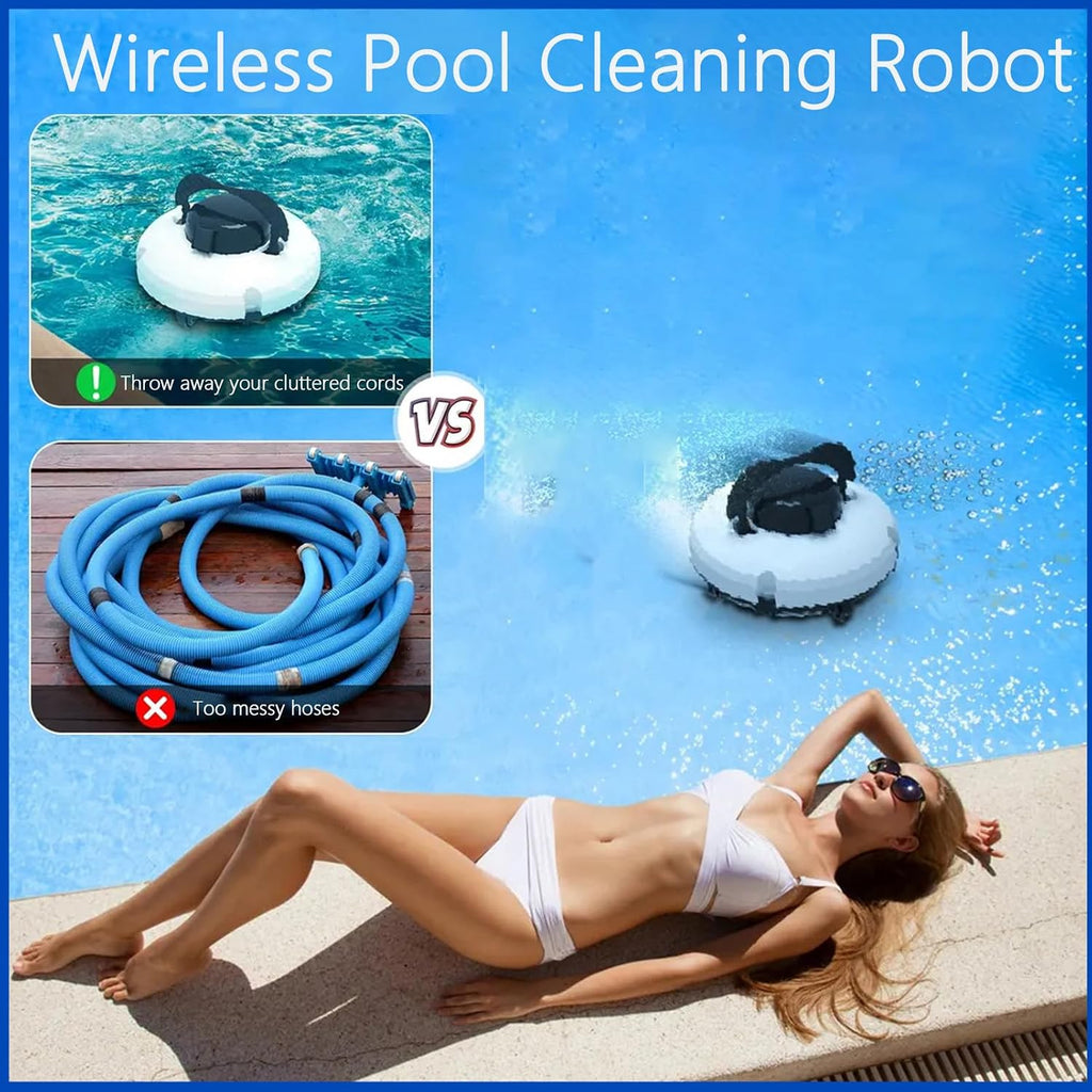 Automatic Pool Robot Cleaner, Cordless Pool Cleaning Robot with Battery, Swimming Pool Robot Vacuum Cleaner,Fully Automatic Pool Cleaning Robot, 180μm Filter Accuracy