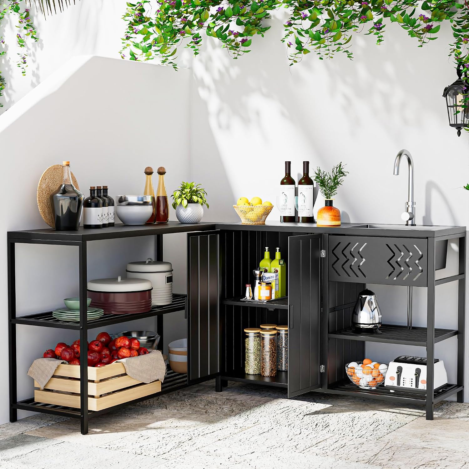 LUCKWIND 48 Inch Iron Shelf with 3 Tiers of Shelving Space for Outdoor Patio, Kitchen & Commercial Use