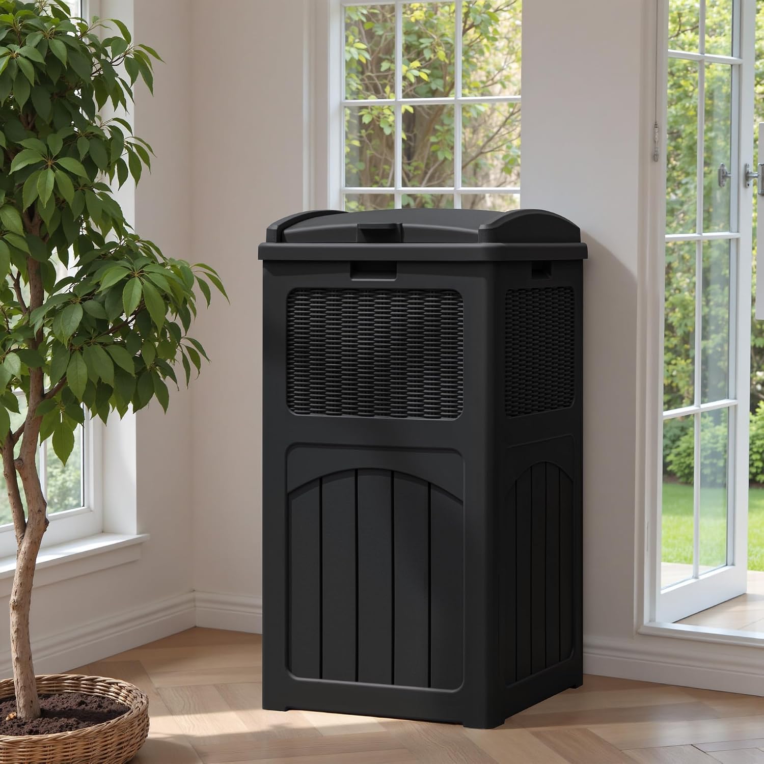 Greesum 2 Pack 33 Package Delivery Box for Outside, Waterproof Resin Garbage Bin with Lid for Hideaway, Deck, Patio, Black