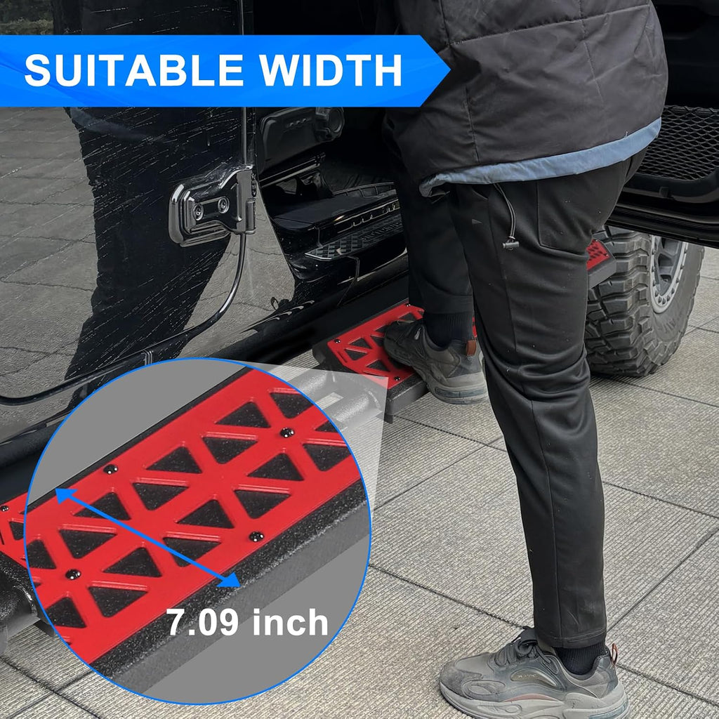 Red Running Boards fit for Jeep Wrangler JL 2018-2026 | side steps for JL 4 door 7 inch red panel step bars rock rails steps rock sliders estribos para
