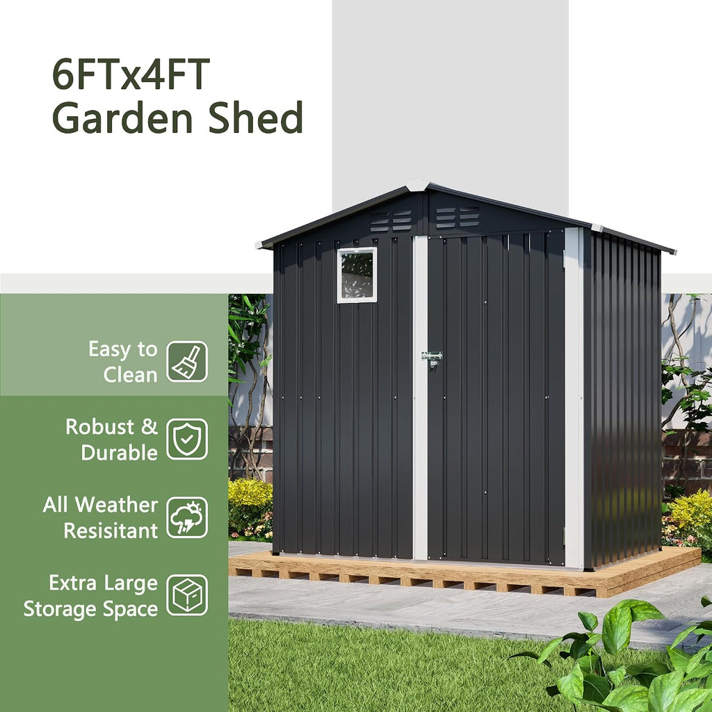 Outdoor Storage Shed, 6 X 4 FT Large Metal Utility Tool Sheds with Floor Frame, Steel Garden Shed with Windows for Backyard Garden Patio Lawn