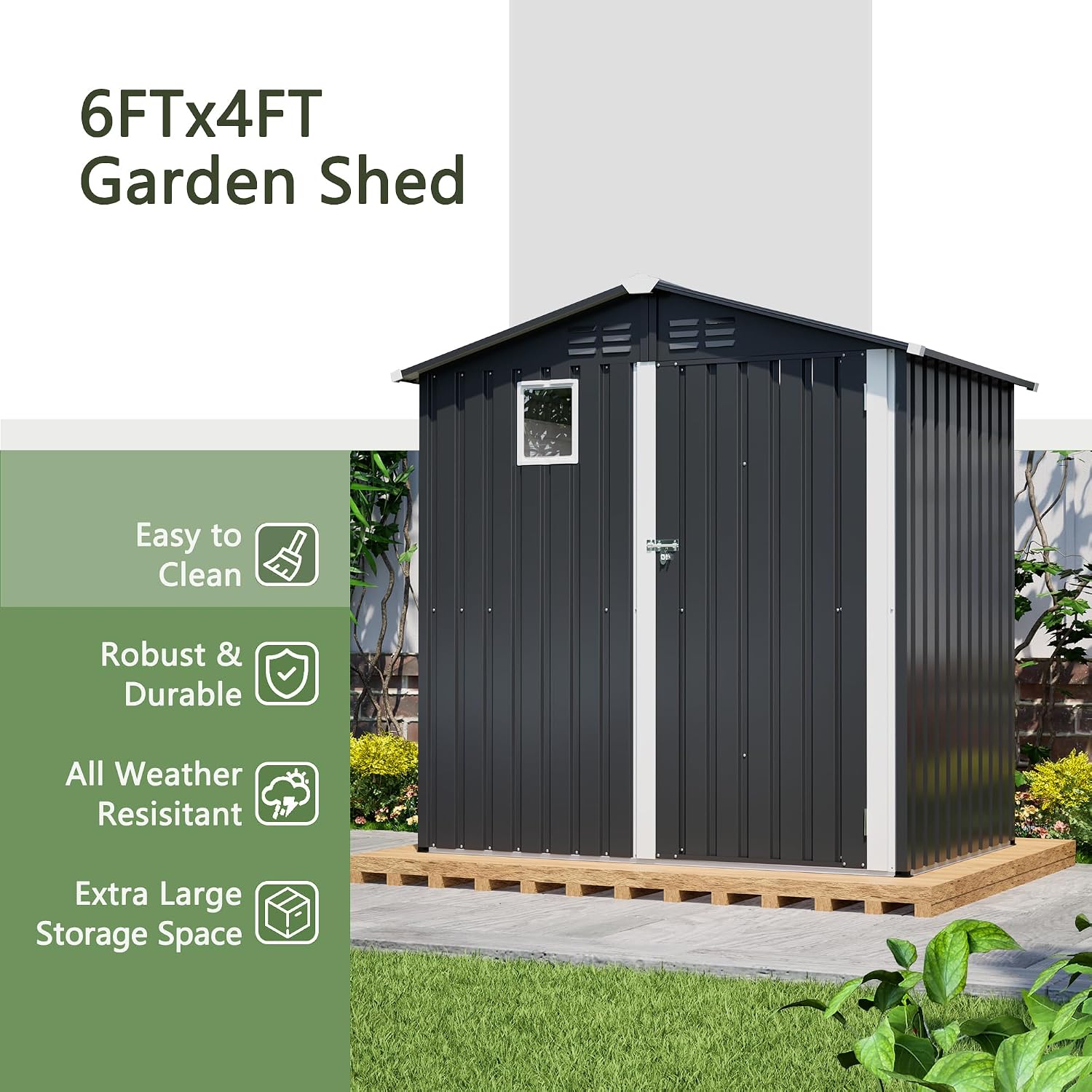 Outdoor Storage Shed, 6 X 4 FT Large Metal Utility Tool Sheds with Floor Frame, Steel Garden Shed with Windows for Backyard Garden Patio Lawn
