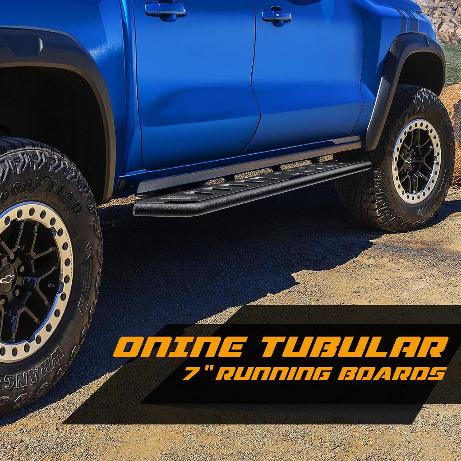 ONINE Tubular 7' Textured Black Running Board Custom Fit 2019-2026 Chevy Silverado/GMC Sierra 1500 & 2020-2026 Chevy Silverado/GMC Sierra 2500HD/3500HD Crew Cab Side Step Nerf Bar