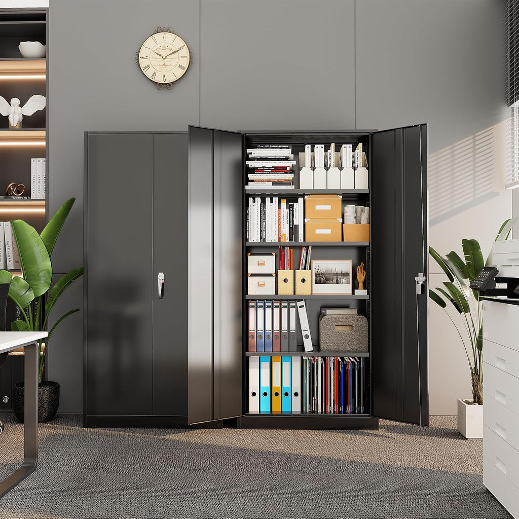 Bonusall 72' Storage Cabinet,Heavy-Duty Steel Cabinet with 2 Locking Doors & 4 Adjustable Shelves for Home