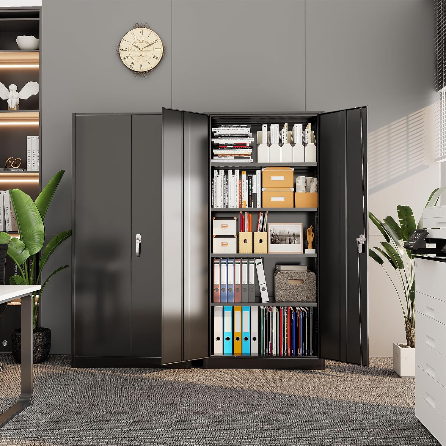 Bonusall 72' Storage Cabinet,Heavy-Duty Steel Cabinet with 2 Locking Doors & 4 Adjustable Shelves for Home
