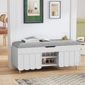 3More 40' Entryway Shoe Storage Bench,Upholstered Hidden Space Beneath Seat Cushion Bench,2-Tier Unique Geometric Shape with Wood Grain,White