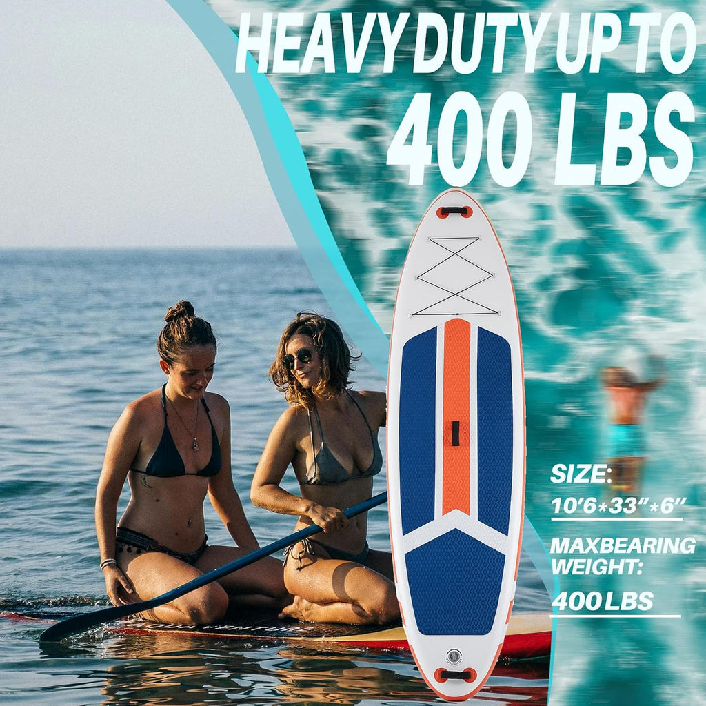 10'6x33'' Extra Wide Inflatable Paddle Board, 400lb Capacity Stand Up Paddle Board for Adults, Stable Inflatable Sup Yoga Board, All Skill Levels, 2Pcs Paddle & Carry Bag, 1 Repair Kit