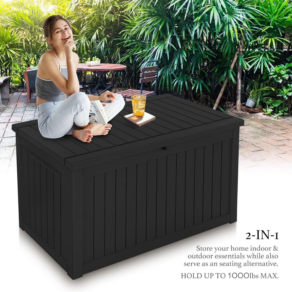 AJP Distributors Outdoor Storage Shed, Large Resin Storage Box, Waterproof and lockable, suitable for garden, patio, garage, backyard storage (Blcak, 230gal)
