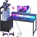 Casaottima 52 Inch Gaming Desk with USB Charging Ports & LED Light - Reversible Computer Desk with 3 Fabric Drawers, Monitor Stand, CPU Stand, Modern Office Desk, Black