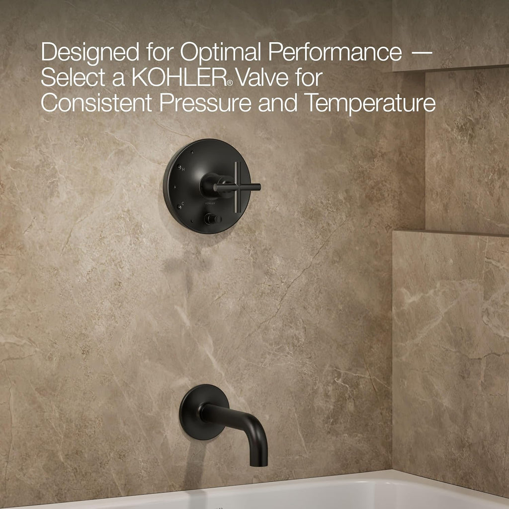 KOHLER K-T1441-3-BL Purist® Rite-Temp® Pressure-Balancing Bath and Shower Faucet Trim with Push-Button Diverter, 7-3/4-Inch Spout and Cross Handle