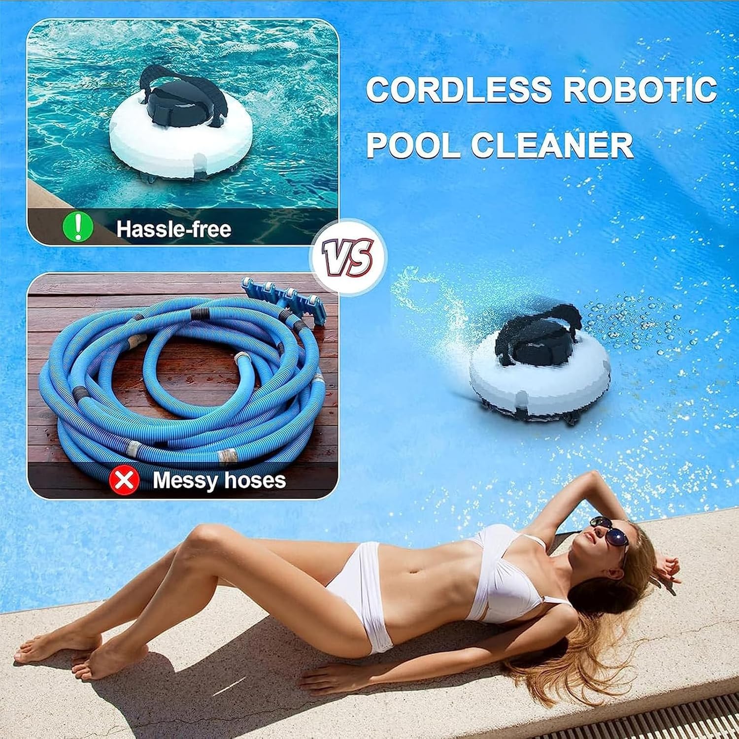 Swimming Pool Hoover,Rechargeable Automatic Pool Cleaning Robot,Wireless Intelligent Cleaning Underwater Cleaning Suction Unit