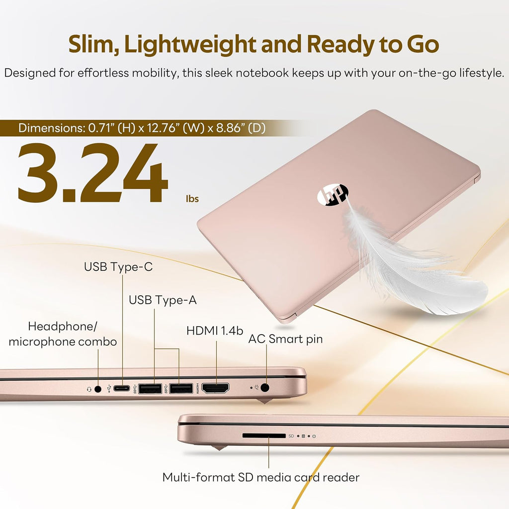 HP Stream 14' HD Student&Business Laptop with AI Copilot, Intel Processor N150, 4GB RAM, 1.12TB Storage (128GB UFS + 1TB Docking Station), 1 Year Office 365, Intel Graphics, Win 11, Pale Rose Gold